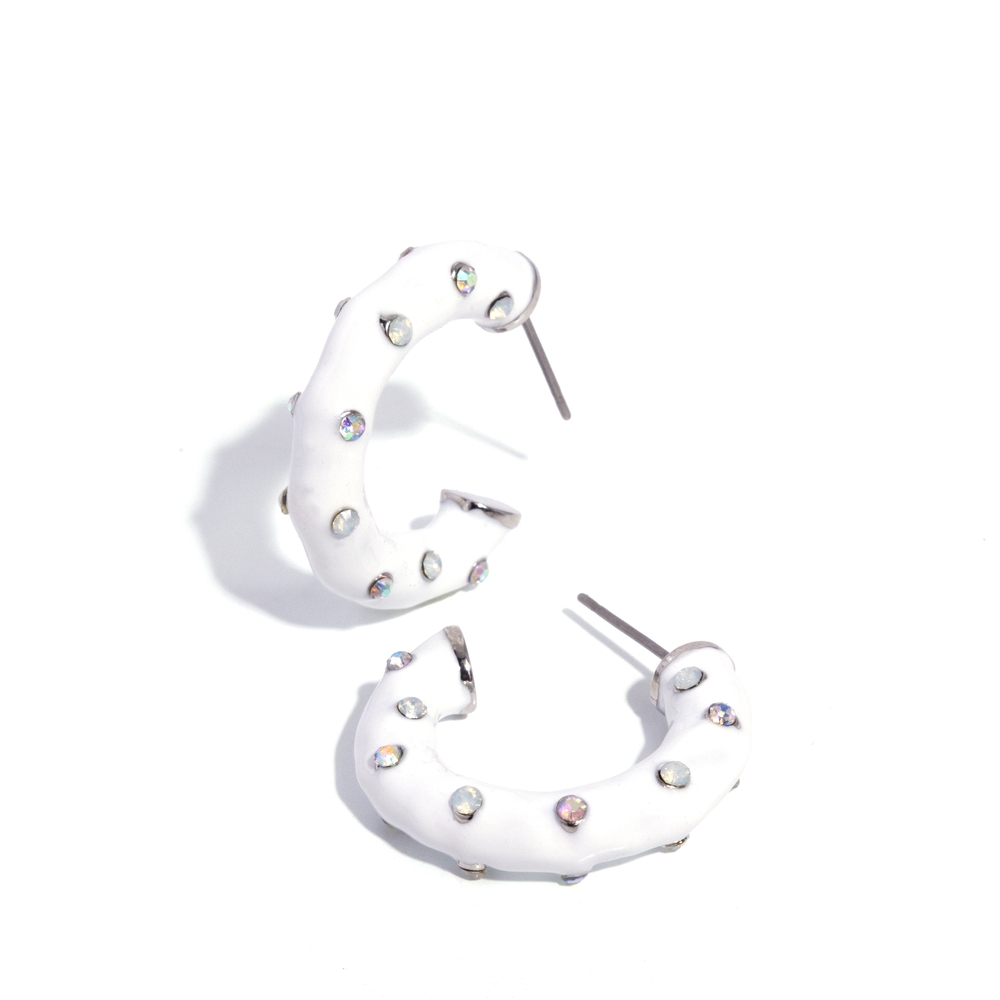 Promising Paint Paparazzi White Rhinestone Hoop Earrings